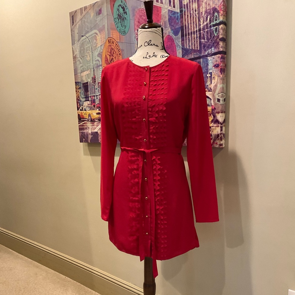 Ted Baker Red Long Sleeve Mandarin Collar Dress